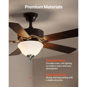 Kit Ventilatore da Soffitto con Luce 750lm 3000K, Plafoniera a Forma di Ciotola con 2 Lampadine LED e Catena di Trazione - per Soggiorno, Kit di Sostituzione 3000K - Product Image 4