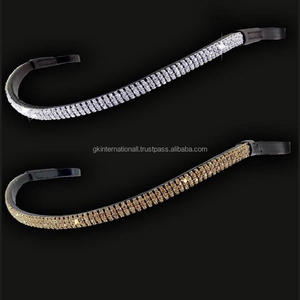 Bande de sourcil de cheval avec 4 rangées de cristaux d'or ou d'argent, en cuir noir de qualité supérieure, conception de vague subtile, vente en gros d'usine - Product Image 2