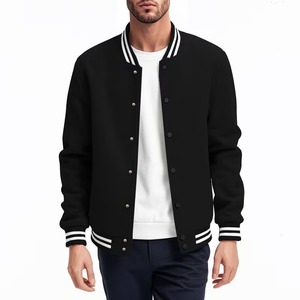 Custom Plain Men's Black White Straps 100% Cotton Breathable Eco-Friendly High Street Varsity Baseball Letterman <b>Jacket</b> OEM - Product Image 1