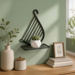 Support mural en métal pour plantes, noir, décoratif, étagère pour pots de fleurs d'intérieur et d'extérieur, balcon, jardin - Product Image 5