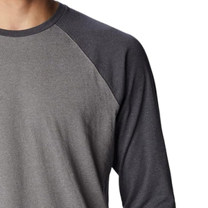 T-shirt à manches longues raglan gris et noir pour homme, col rond, décontracté, coupe oversize, 100 % coton, couleur unie, anti-plis - Product Image 4