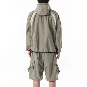 Wholesale Men's Lightweight Hooded Tracksuit Set Full Sleeve Zipper Solid Color Streetwear Quick Dry Polyester Shorts Set - Product Image 5