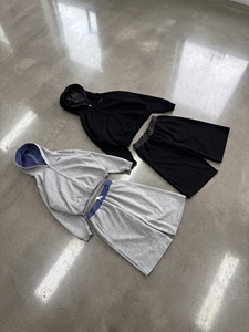 Ensemble sweat à capuche zippé et short en molleton épais personnalisé, doublure tissée double couche de haute qualité - Product Image 1