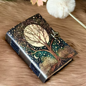 400 Page Printed Leather Grimoire Tree Life Spell <b>Book</b> <b>Shadows</b> Celestial Blank Journal 7x5 Inch Vintage Witchcraft Gift Him Her - Product Image 1