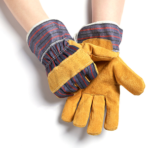 Gants de travail en cuir, longueur poignet, doublure en coton rayé, respirants, pour la sécurité en extérieur, utilisation printemps-automne - Product Image 3