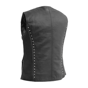Women Genuine Leather Vest <b>Black</b> Casual Sleeveless V Neck Rhinestone Zip Up Biker <b>Waistcoat</b> Top Selling Fashion <b>Lady</b> Outerwear - Product Image 4