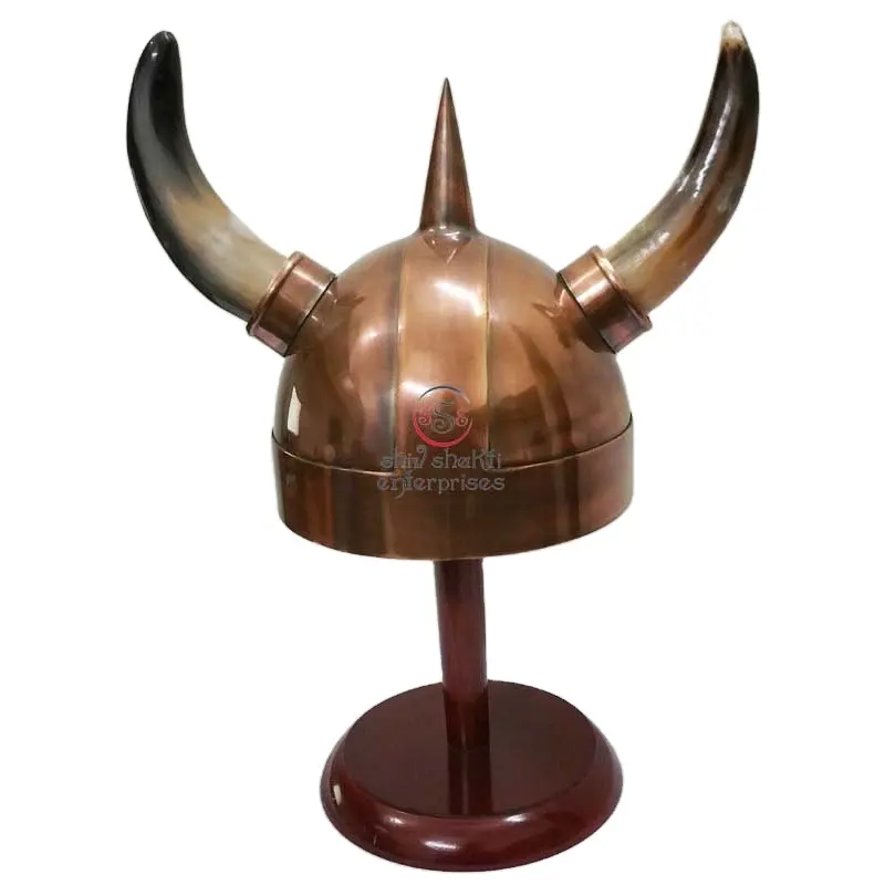 Chapeau Viking Chapeau de corne de boeuf adulte Chapeau de guerrier romain ancien Pirate Casque marron Métal Artisanat Accessoires Armure À La Main Disponible À La Vente