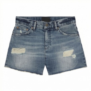 Shorts en jean taille haute tendance pour femmes, style décontracté d'été pour jeunes femmes, effet déchiré et délavé, couleur personnalisable - Product Image 1