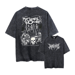 Fournisseur en gros T-shirt pour homme oversize délavé à l'acide, imprimé graphique tête de mort gothique, manches courtes, col rond, style streetwear - Product Image 4