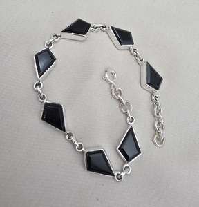 Bracelet à maillons en onyx noir de forme fantaisie, argent sterling 925, onyx facetté, fait main, bijoux unisexes - Product Image 4