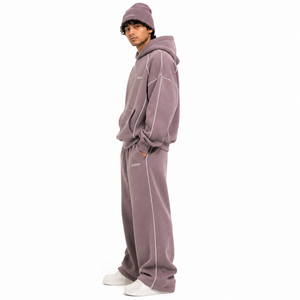 Unisex 3PC Tracksuit Matching Set Oversized Hoodie Baggy Trousers <b>Beanie</b> Contrast Piping Cotton <b>Fleece</b> High Street Private Label - Product Image 3