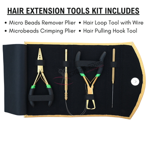 Salon Hair Extension <b>Tools</b> Set Gold Hair Extension Pliers Microbead Remover Crimping Plier Loop Threader Hair Pulling <b>Hook</b> <b>Tool</b> - Product Image 2