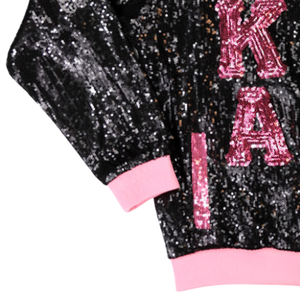 AKA <b>Sequin</b> <b>Jacket</b> Black Pink Sorority Bomber <b>Jacket</b> Glitter Zip Up Women Fashion Statement Party <b>Jacket</b> Stylish Trendy Outfit - Product Image 5