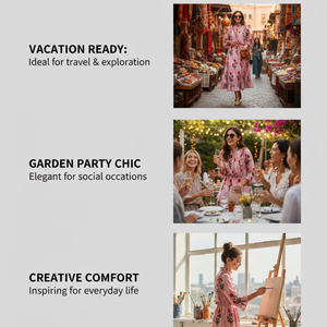 Vestido de algodón con estampado floral bohemio, cuello con volantes, cintura imperio escalonada, hecho a mano, manga larga acampanada, vestido de noche de verano - Product Image 4