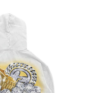 Sweat à capuche zippé blanc pour homme, coupe droite, longueur standard, imprimé numérique graphique Hip Hop, motif chaîne de montre au dos, style streetwear, 100% coton - Product Image 4