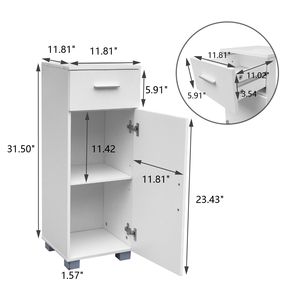 Mobiletto da Bagno Bonnlo Bianco con Singolo Cassetto e Anta Singola, Ripiano Singolo per Organizzazione Bagno - Product Image 6