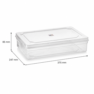 กล่องเก็บของพลาสติกใส 375x247x85 มม. พร้อมฝาปิด ทรงสี่เหลี่ยม ปิดสนิท โปร่งใส ปลอดสาร BPA สามารถวางซ้อนกันได้ - Product Image 1