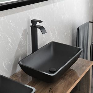 Lavabo Rettangolare in Vetro Opaco per Bagno, 36,5 cm L x 56,5 cm L x 11 cm H, con Rubinetto Nero e Scarico a Scomparsa, Finitura Nero Opaco - Product Image 6