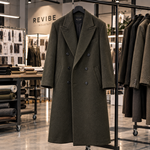 <b>Men's</b> Dark Olive Charcoal Oversized Wool Overcoat Double Breasted <b>Long</b> <b>Winter</b> <b>Coat</b> Heavyweight Fashion Outerwear - Product Image 5