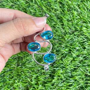 Blue Topaz 925 Sterling <b>Silver</b> Gold Plated Vintage Handmade Pendant Necklace Natural Gemstone Jewelry Gift for Women - Product Image 4