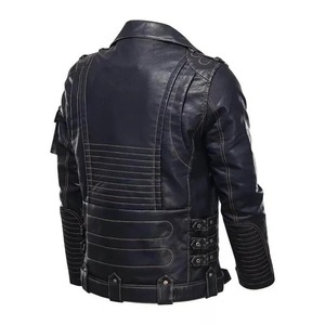 เสื้อแจ็คเก็ตหนังผู้ชายสไตล์คาเฟ่เรเซอร์ - หนังวัวแท้ - Product Image 3