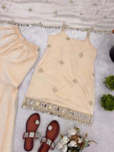 New DesignerWedding Wear Fendy Silk With Sequence Work Sharara Suit Women's - Product Image 2