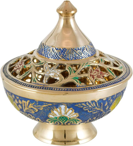 Brûleur d'encens en laiton avec motif floral émaillé, porte-encens décoratif pour la maison, le temple, la méditation, le yoga, la salle de prière, la décoration spirituelle - Product Image 5