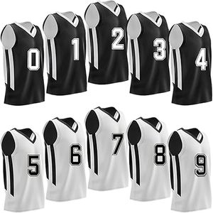 Lot de 10 maillots de basket-ball sans manches, col en V, noir et blanc, avec numéros 0-9, en maille polyester, personnalisés - Product Image 1