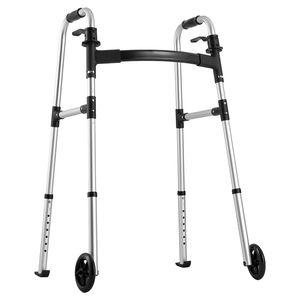 Deambulatore Pieghevole a 2 Pulsanti con Ruote da 5 Pollici e 8 Livelli di Regolazione dell'Altezza - Capacità di Carico 350 Libbre - Leggero in Alluminio - Product Image 1