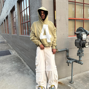 Sudadera con capucha oversize para hombre con cremallera, lavado ácido, bordado, patchwork, pedrería y apliques de mono, estilo moda urbana otoño 2026 - Product Image 4