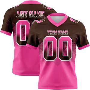 Camiseta de Fútbol Americano Personalizada Unisex, Cuello en V, Manga Corta, Marrón y Rosa, Sublimada, Transpirable, 100% Poliéster, Nombre y Número del Equipo - Product Image 1