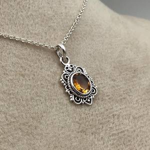 Pendentif Citrine en Argent Sterling 925, Pierre Précieuse Jaune, Pierre de Naissance de Novembre, Bijou Artisanal de Guérison, Cadeau - Product Image 3