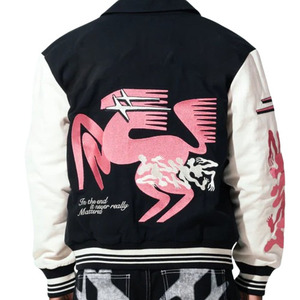 Blouson universitaire pour homme avec patch cœur et broderie dragon rose, style streetwear, coupe droite, col rabattable, fermeture éclair, idéal pour l'automne - Product Image 2