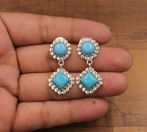 Boucles d'oreilles pendantes en argent sterling 925 et turquoise, vente en gros, bijoux fins faits à la main, fournisseur de luxe, cadeau de fiançailles - Product Image 2