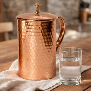 Hammered Pure Copper Water Pitcher with Lid 1.5L Handcrafted Copper Water <b>Jug</b> Ayurvedic <b>Drinking</b> Pitcher Kitchen Home Hotel Gift - Product Image 2