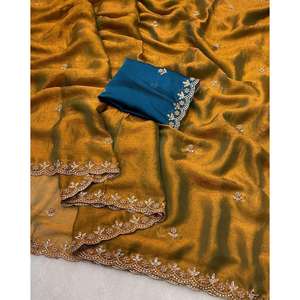 Fête porter broderie et Moti perles travail à la main Saree robes de bal élégantes - Product Image 6