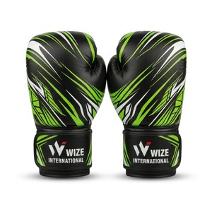 Gants de boxe WIZE INTERNATIONAL en PU avec fermeture Velcro, gants d'entraînement vert et noir, pour adultes - Product Image 1