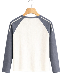 Camiseta de Manga Larga Raglán Gris y Blanca Personalizada para Hombre, de Algodón Acordonado, Cuello Redondo Informal, Estilo Béisbol, Fabricante y Proveedor OEM - Product Image 2