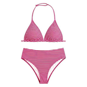 Women Striped Halter Bikini <b>Set</b> Red White Spandex Polyester Stretch Swimwear <b>Two</b> <b>Piece</b> Hipster Bottoms Breathable Beachwear Suit - Product Image 1