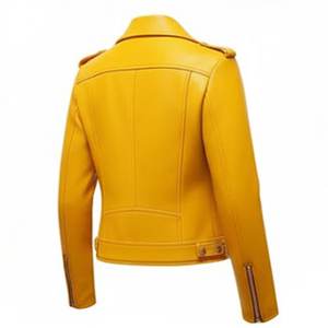 แจ็คเก็ตผู้หญิงสีเหลืองพิมพ์โลโก้ตามสั่งแบบใหม่ แจ็คเก็ตทันสมัย แจ็คเก็ตหนังแท้คลาสสิกสำหรับฤดูหนาว สไตล์สตรีทแวร์ - Product Image 4