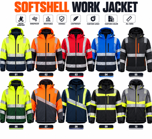 Veste de travail softshell haute visibilité personnalisée, réfléchissante, imperméable, coupe-vent, vêtements de travail de sécurité pour la construction et l'industrie - Product Image 2