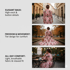 Vestido de algodón con estampado floral bohemio, cuello con volantes, cintura imperio escalonada, hecho a mano, manga larga acampanada, vestido de noche de verano - Product Image 2