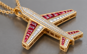 Collier pendentif avion en or avec incrustation de pierres rouges et blanches, chaîne à maillons unisexe, bijoux de mode - Product Image 4