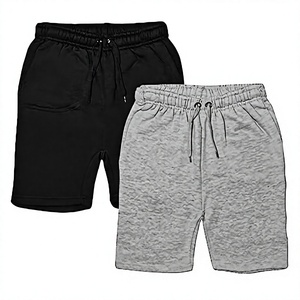 Shorts décontractés pour hommes en coton tricoté écoresponsable avec cordon de serrage, couleur unie, poches, respirants, taille mi-haute, pour le sport, gris - Product Image 1
