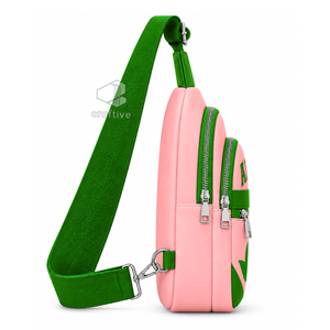 Alpha | Kapa | Alpha Sorority Pink <b>Green</b> Color Block PU Leather Crossbody Bag Adjustable Strap Multi-compartment Sling <b>Backpack</b> - Product Image 3