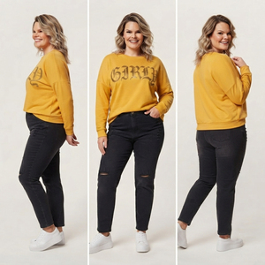 Camiseta de Manga Larga con Pedrería para Mujer, Estilo Urbano, Algodón Grueso Premium, Hombros Caídos, Corte Holgado, Informal - Product Image 6