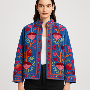 Embroidered Breathable Autumn/Winter Women's <b>Quilted</b> Jackets with Stand Collar and <b>Single</b> Button Closure - Product Image 3