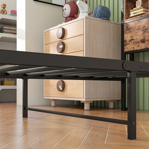 <b>Twin</b> Size Metal <b>Bed</b> <b>Frame</b> with Storage Headboard Charging Station & Bookcase No Box Spring Needed - Product Image 3