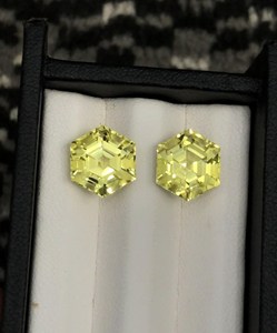 Natural Lemon Quartz Pair Hexagon Cut <b>Matching</b> Loose Gemstones For Jewelry Making Loupe Clean - Product Image 4