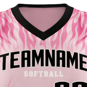 Camiseta de Softbol sin Mangas con Sublimación Completa, Diseño de Llama Rosa, Cuello en V, Uniforme Personalizado para Equipo con Número Impreso en la Espalda - Product Image 5